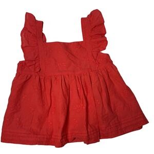 Kids Ruffle Large 10/12 Girls Top Red Orange Cotton shirt tank Happily Grey